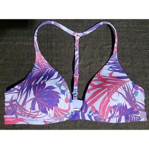 Lululemon Bikini Swimsuit Top Purple Floral Deep Sea Sz S/4 Triangle Beach Pool‎